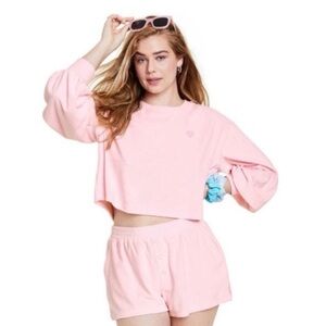 NWT Women’s Medium Stoney Clover Lane x Target Pink Cropped Sweatshirt Heart Top